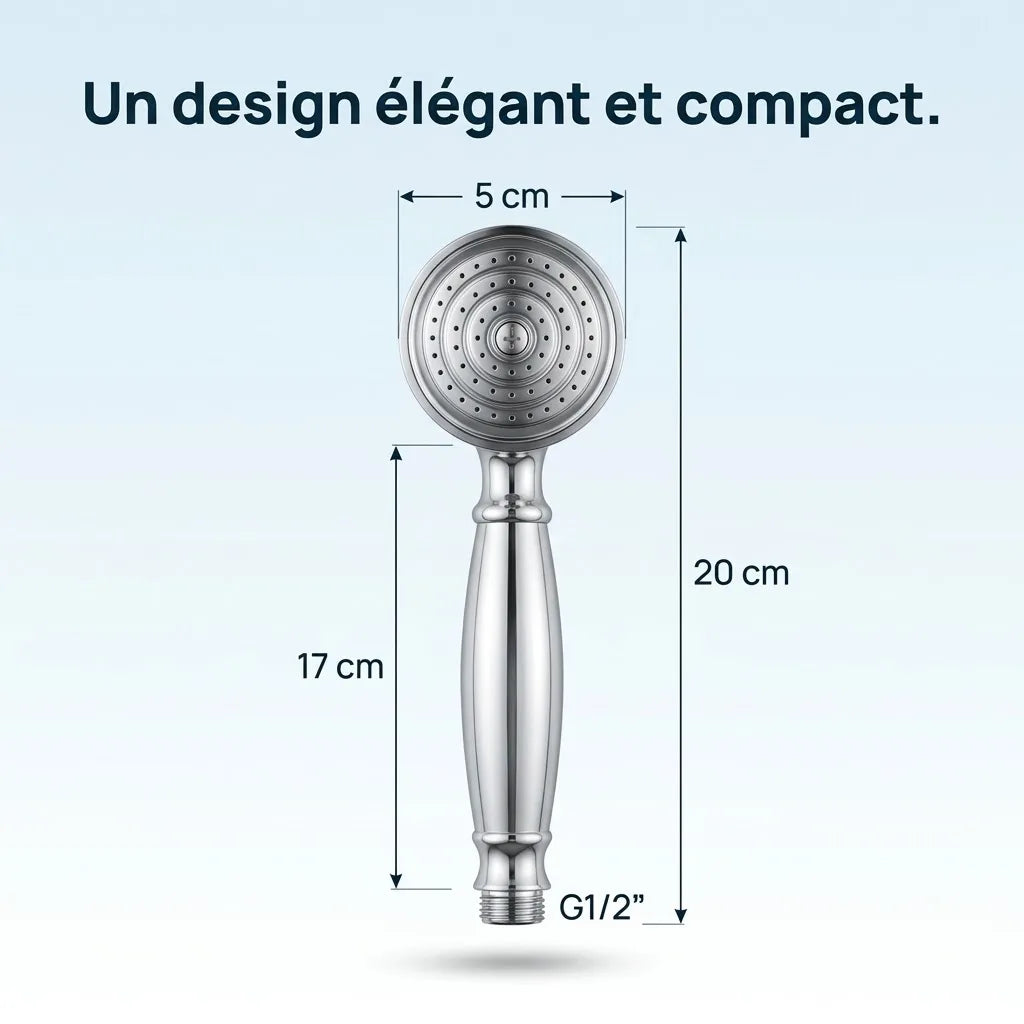 Pommeau de Douche Économique Chromé Vintage en Laiton - vue de détail sur fond blanc