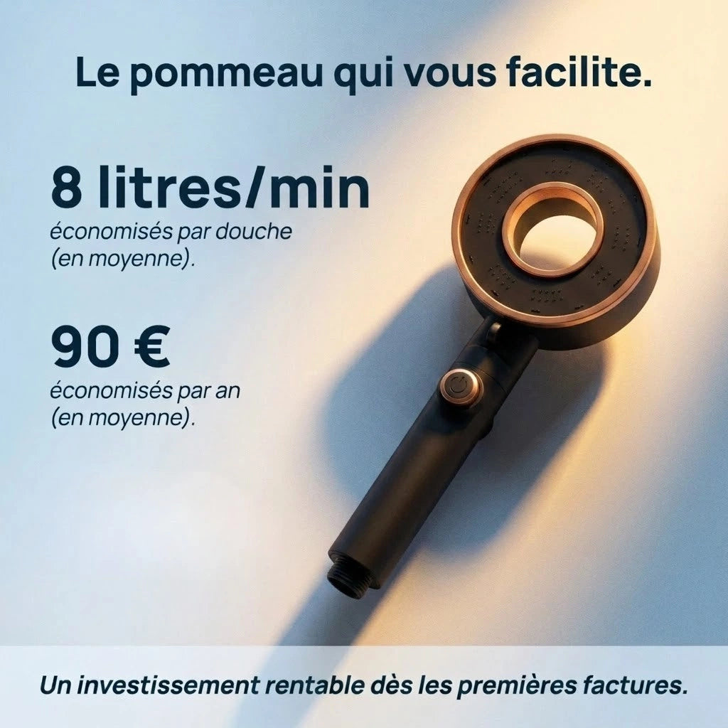 Pommeau de douche économique noir élégant - vue de dos sur fond blanc