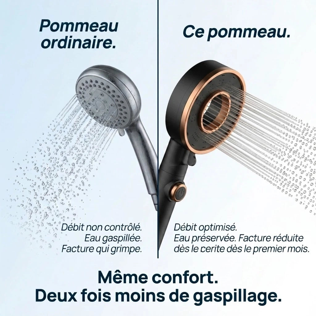 Pommeau de douche économique noir élégant - vue de face sur fond blanc
