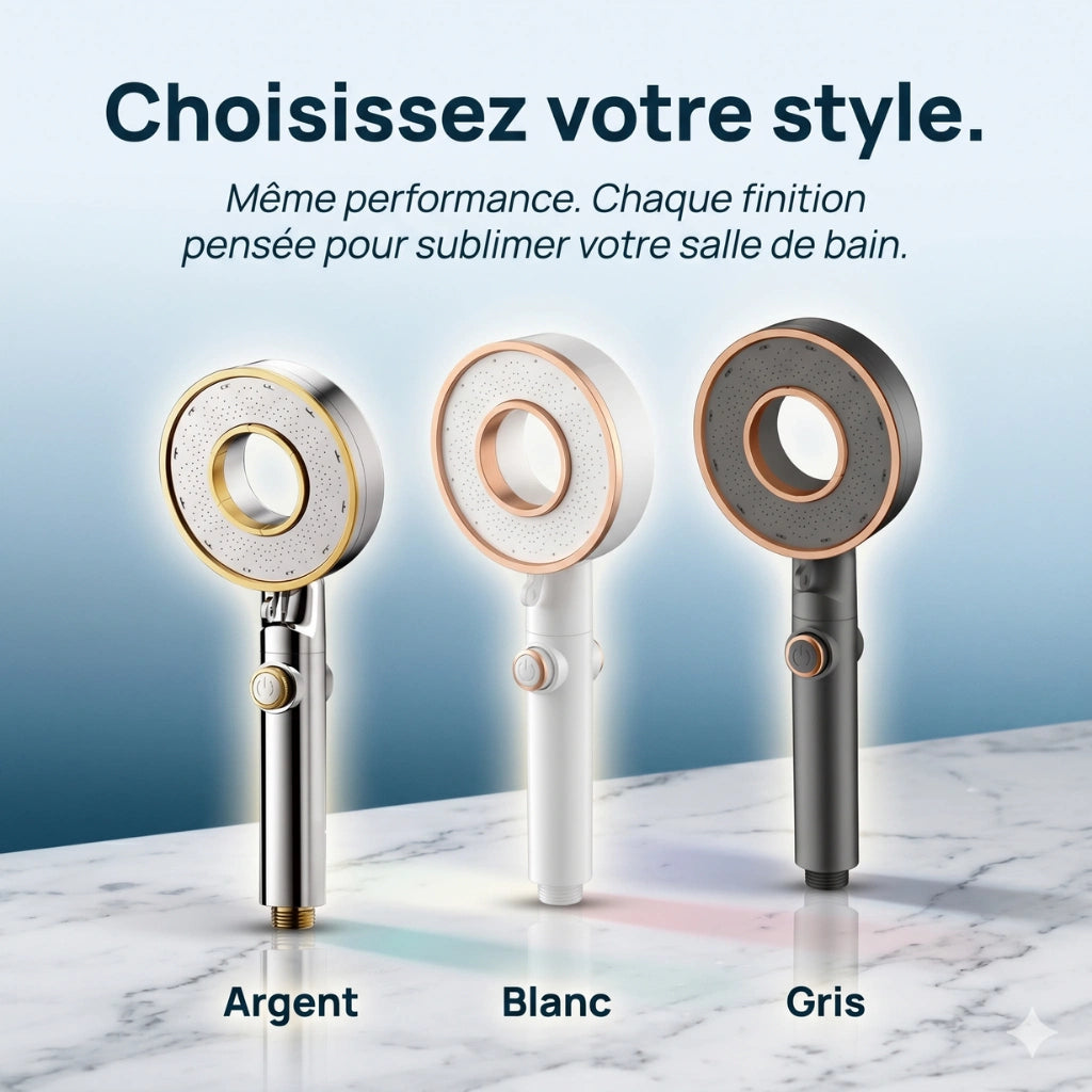 Pommeau de douche brumisateur économique - détail du mécanisme sur fond blanc
