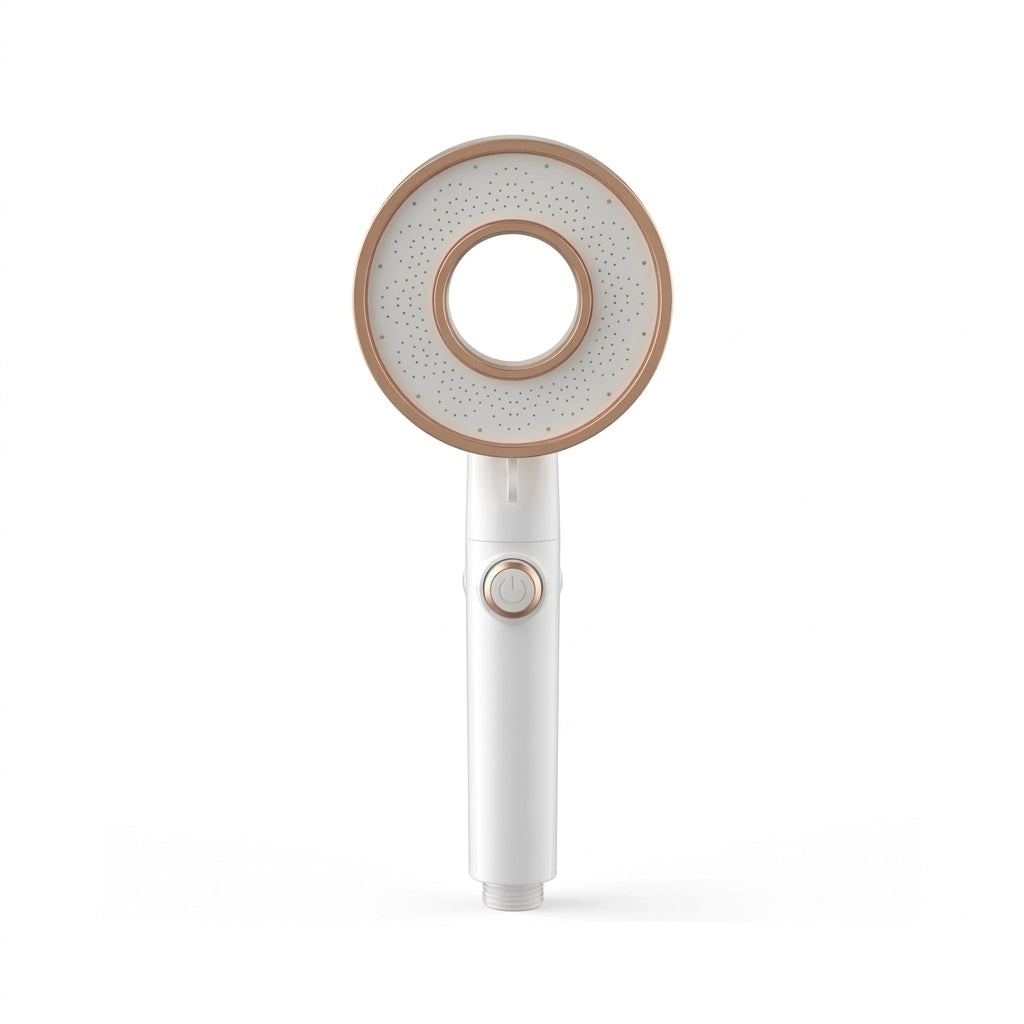 Pommeau de douche blanc économique et élégant vu de face sur fond blanc