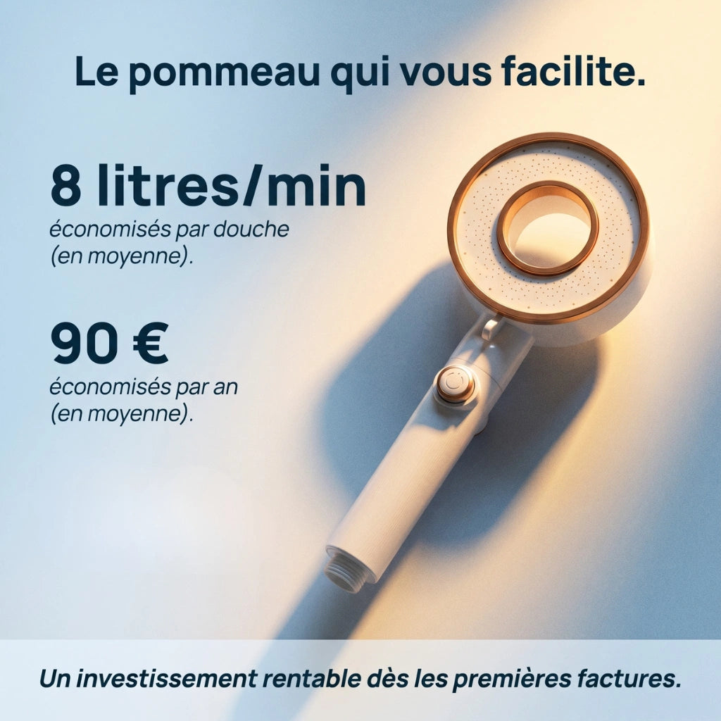 Pommeau de douche brumisateur économique - vue de côté sur fond blanc