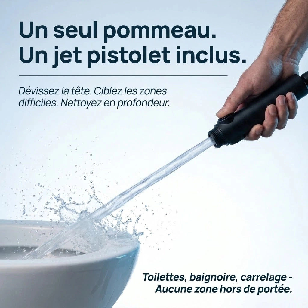Pommeau de douche économique noir élégant - vue de côté sur fond blanc