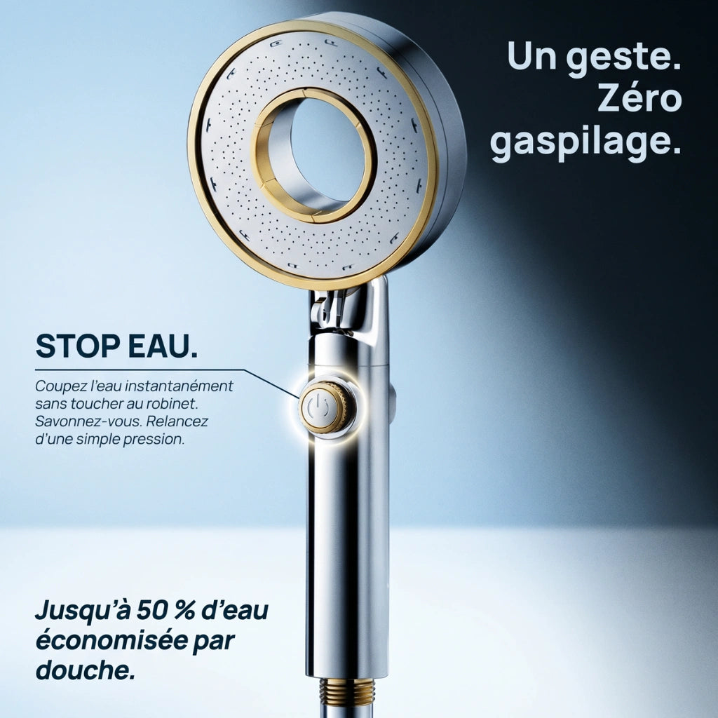 Pommeau de douche brumisateur économique - en utilisation dans la douche