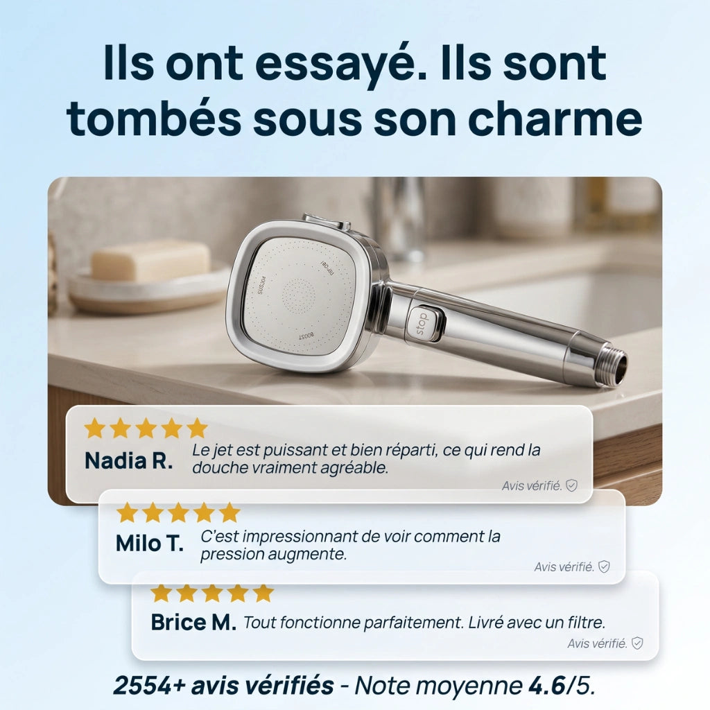 Pommeau de douche économique haute pression - vue de détail sur fond blanc