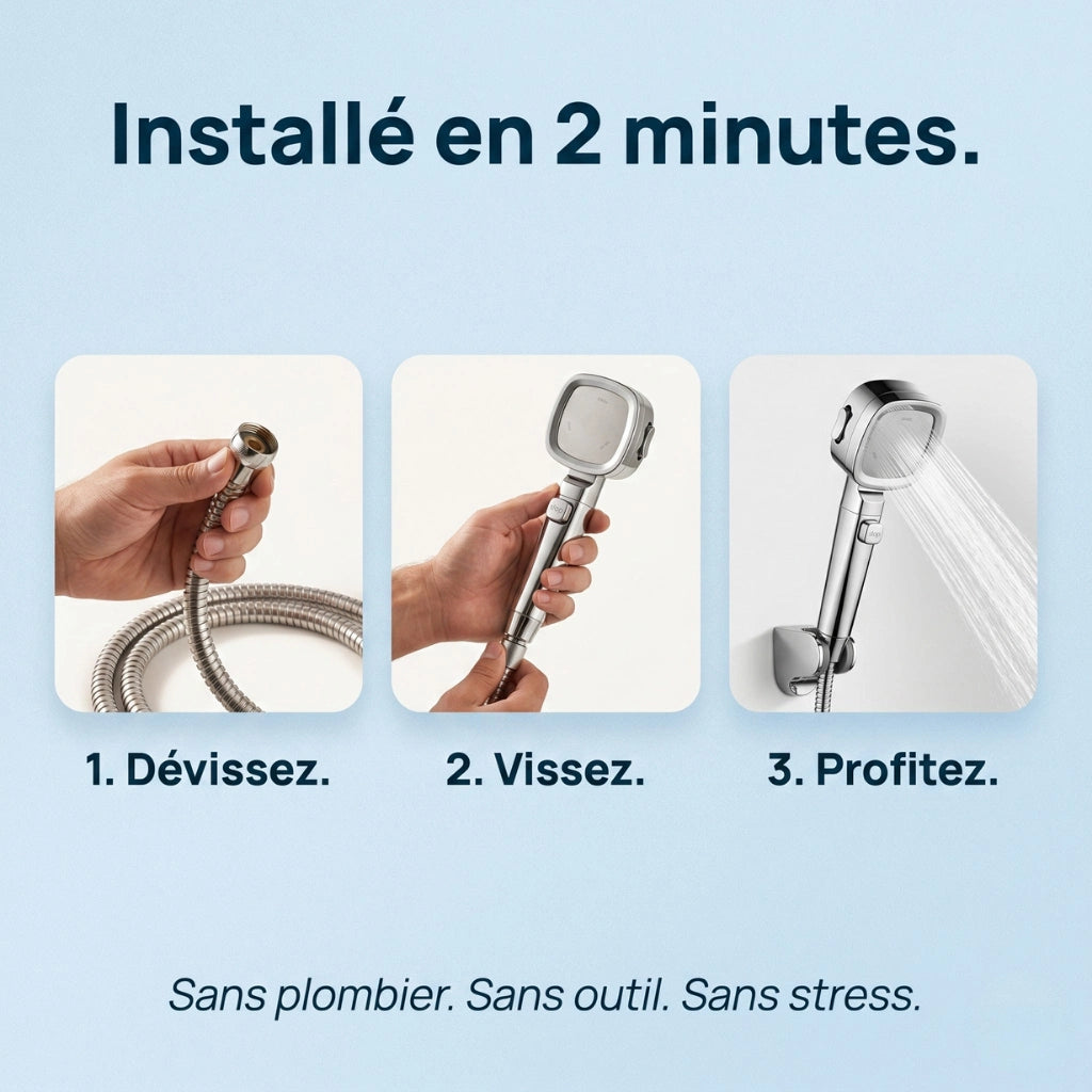 Pommeau de douche économique haute pression - vue de dos sur fond blanc