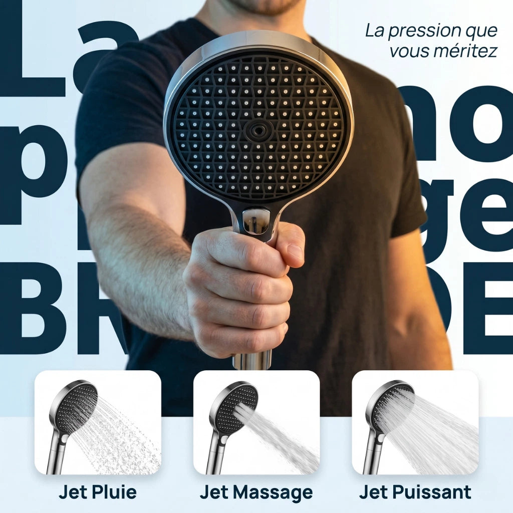 Pommeau de douche filtrant à haute pression - vue de face sur fond blanc