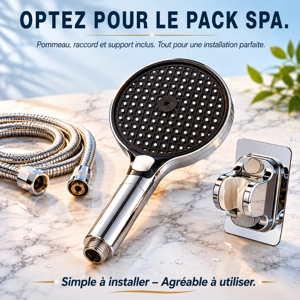 Pommeau de douche filtrant à haute pression - vue d'ensemble sur fond blanc