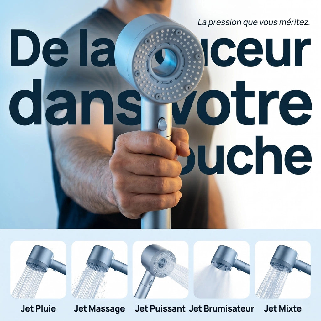 Pommeau de douche filtrant stop eau - vue principale sur fond blanc