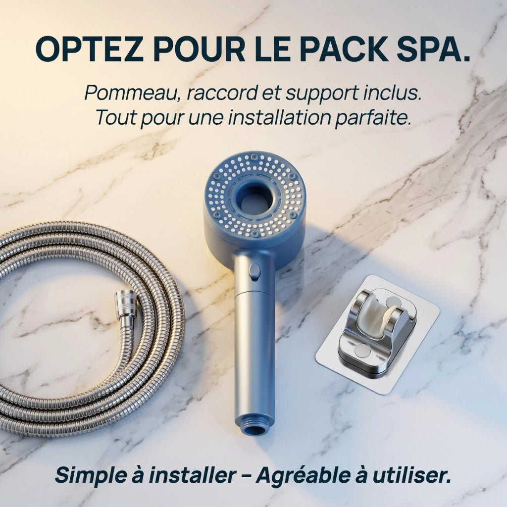 Pommeau de douche filtrant stop eau - détail du mécanisme sur fond blanc