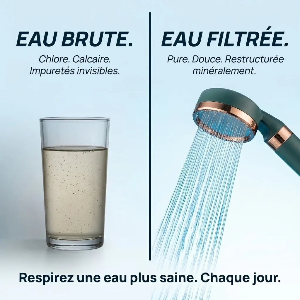 Pommeau de Douche Filtrant Vert et Or Rose 3 Filtres