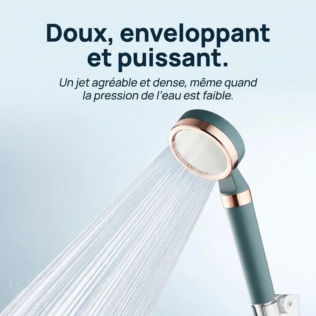 Jet du pommeau de douche filtrant vert et or rose