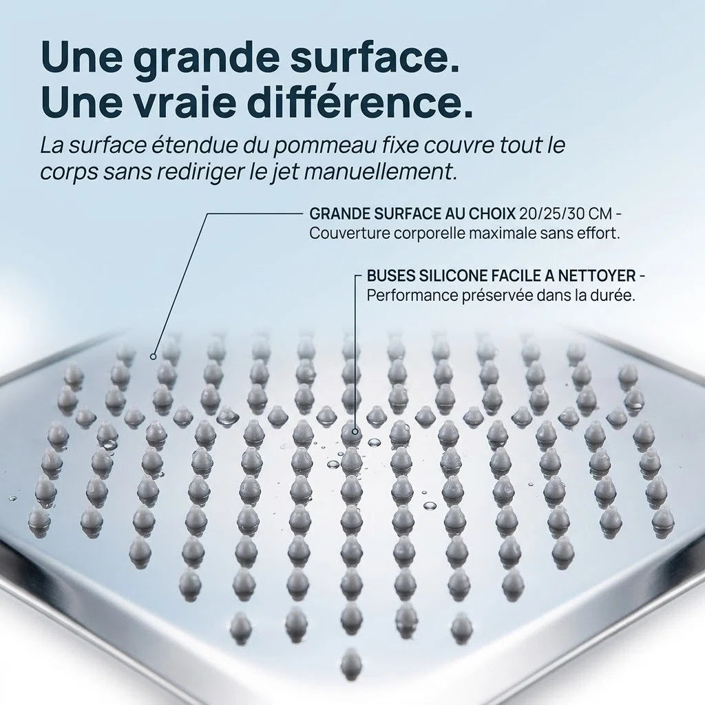 Pommeau de douche fixe très fin chrome - vue de face sur fond blanc
