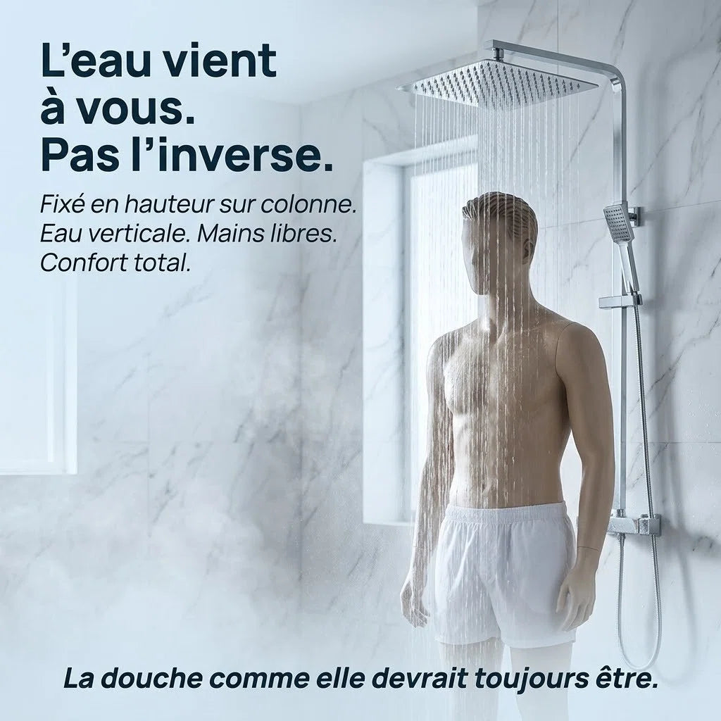 Pommeau de douche fixe très fin chrome - vue de dos sur fond blanc