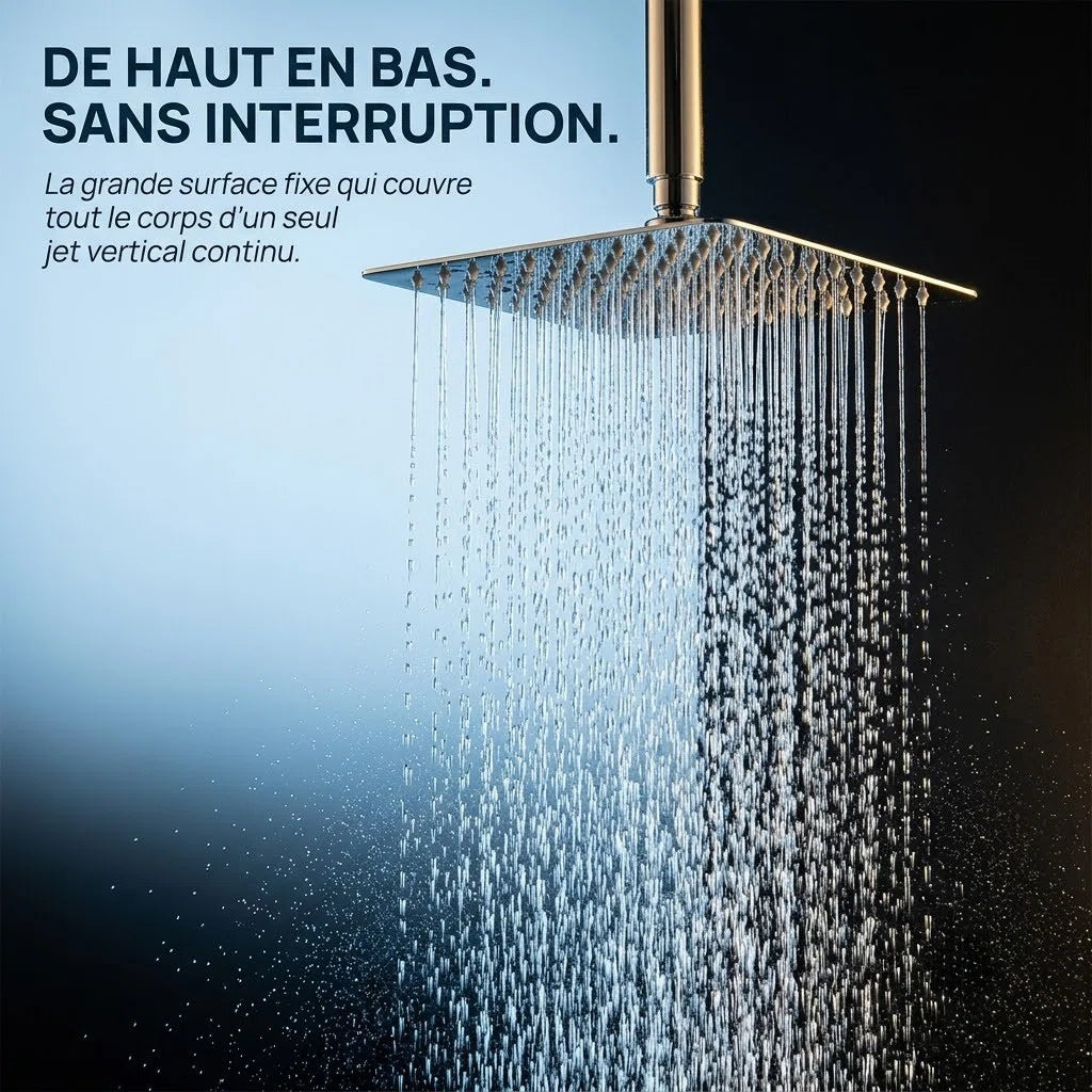 Pommeau de douche fixe très fin chrome - vue de côté sur fond blanc
