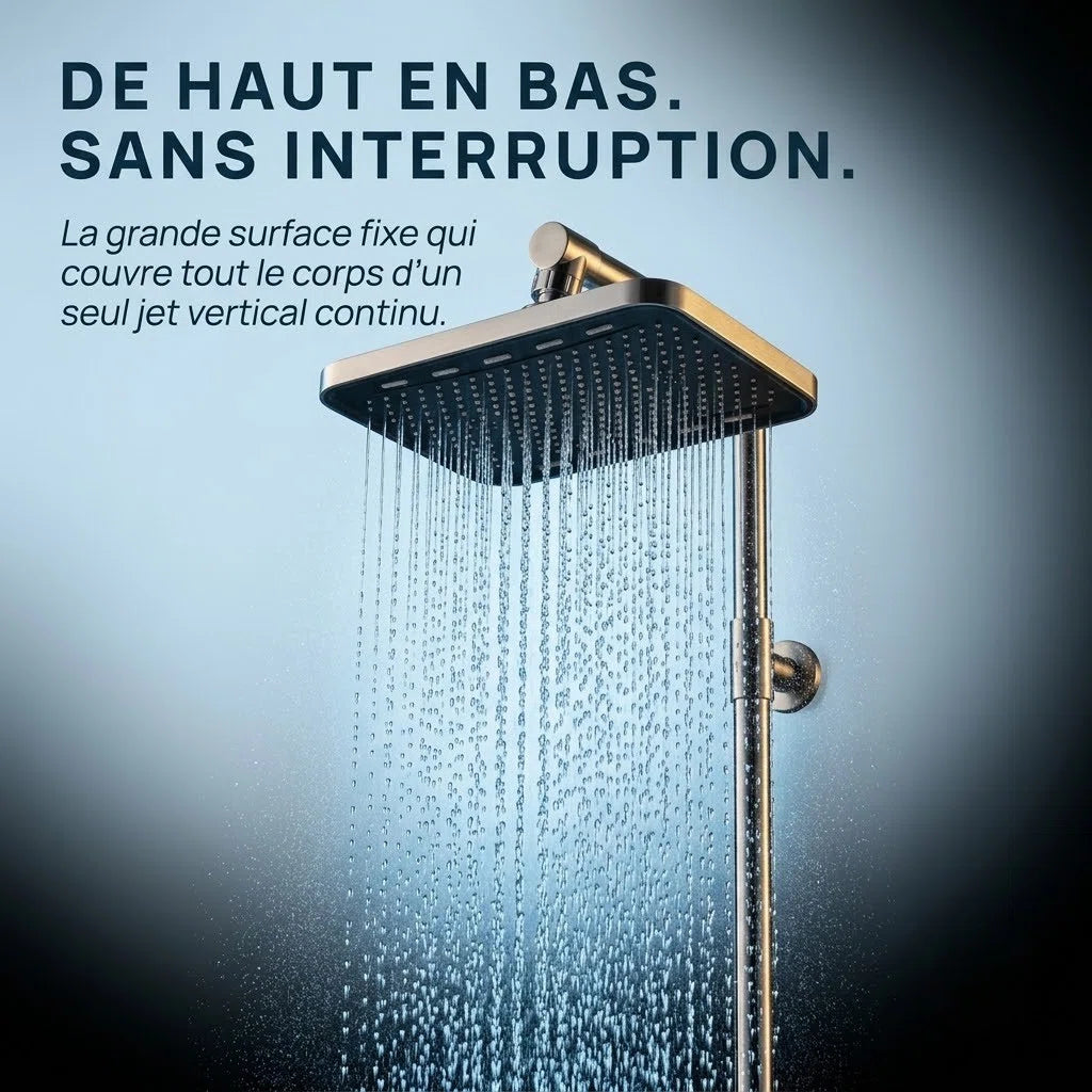 Pommeau de douche fixe grand panneau - vue de face sur fond blanc
