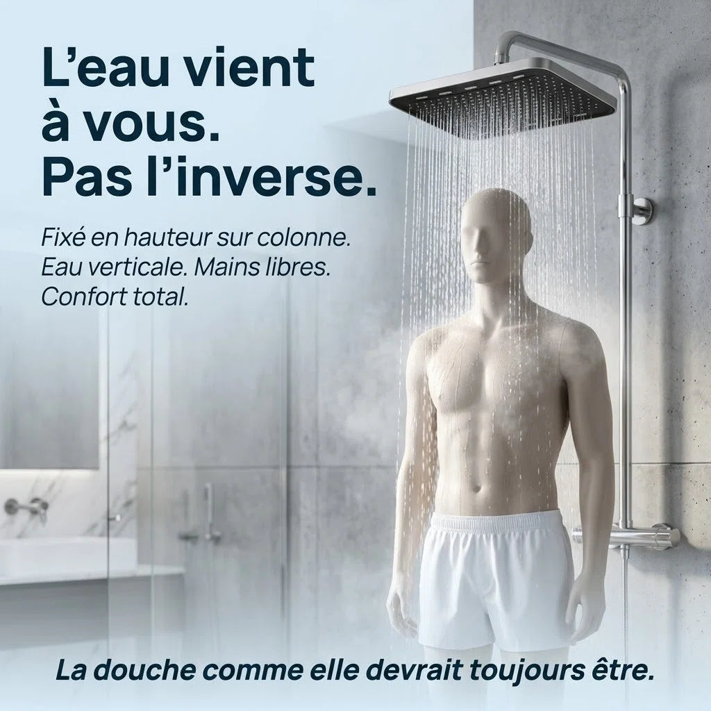 Pommeau de douche fixe grand panneau - vue de côté sur fond blanc