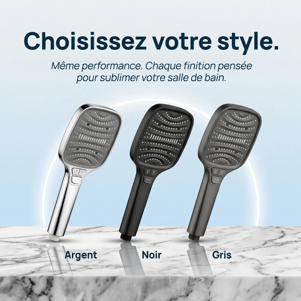 Pommeau de douche multifonctionnel à haute pression - détail du mécanisme sur fond blanc