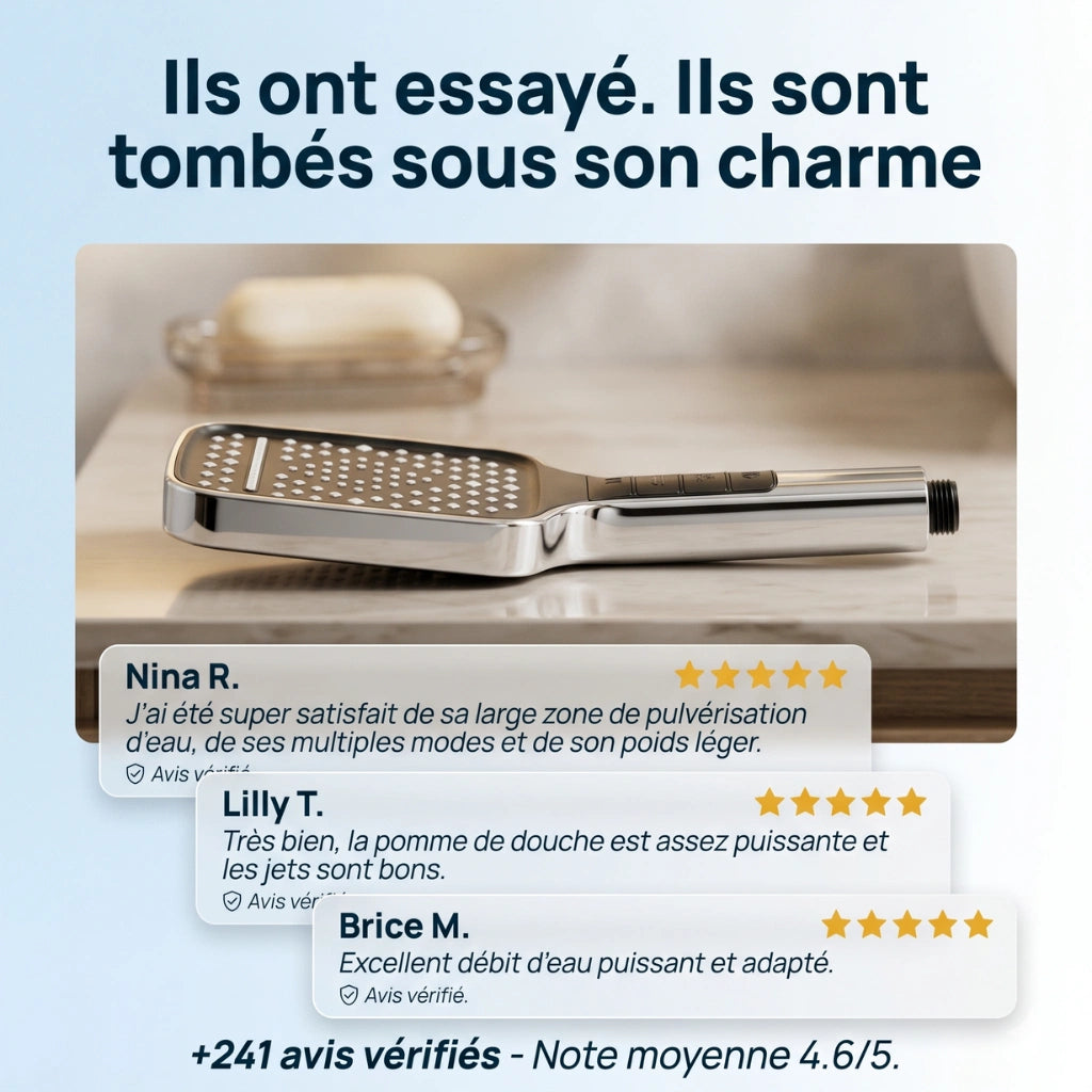 Pommeau de douche haute pression 3 en 1 - vue de détail sur fond blanc