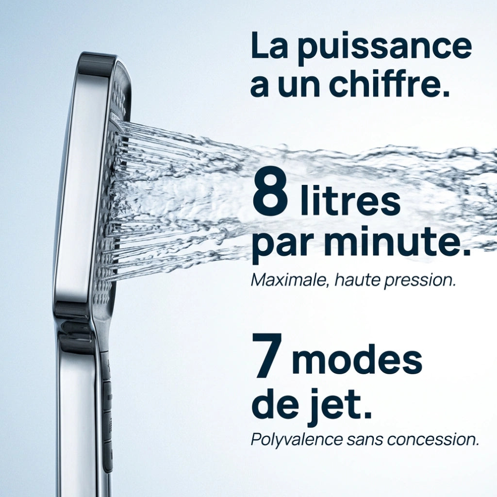 Pommeau de douche haute pression 3 en 1 - vue rapprochée sur fond blanc