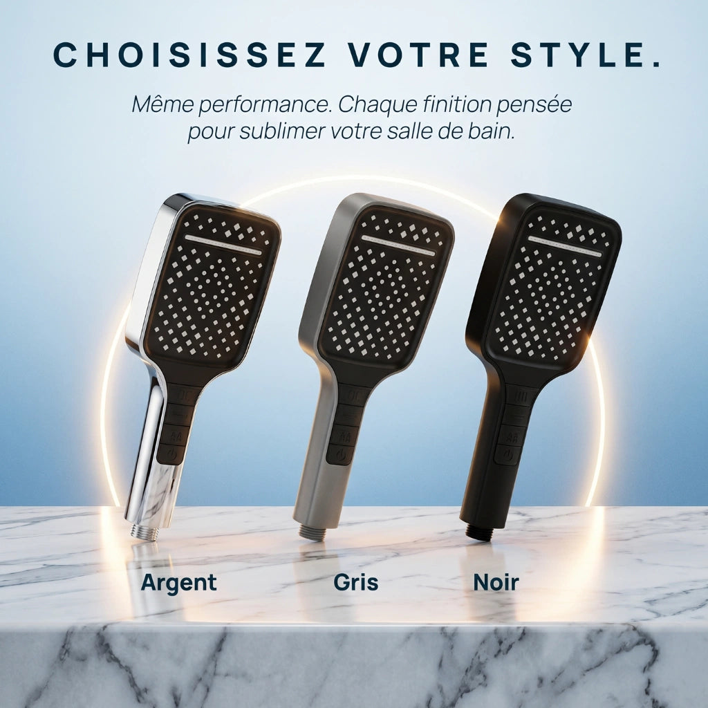 Pommeau de douche haute pression 3 en 1 - détail du mécanisme sur fond blanc