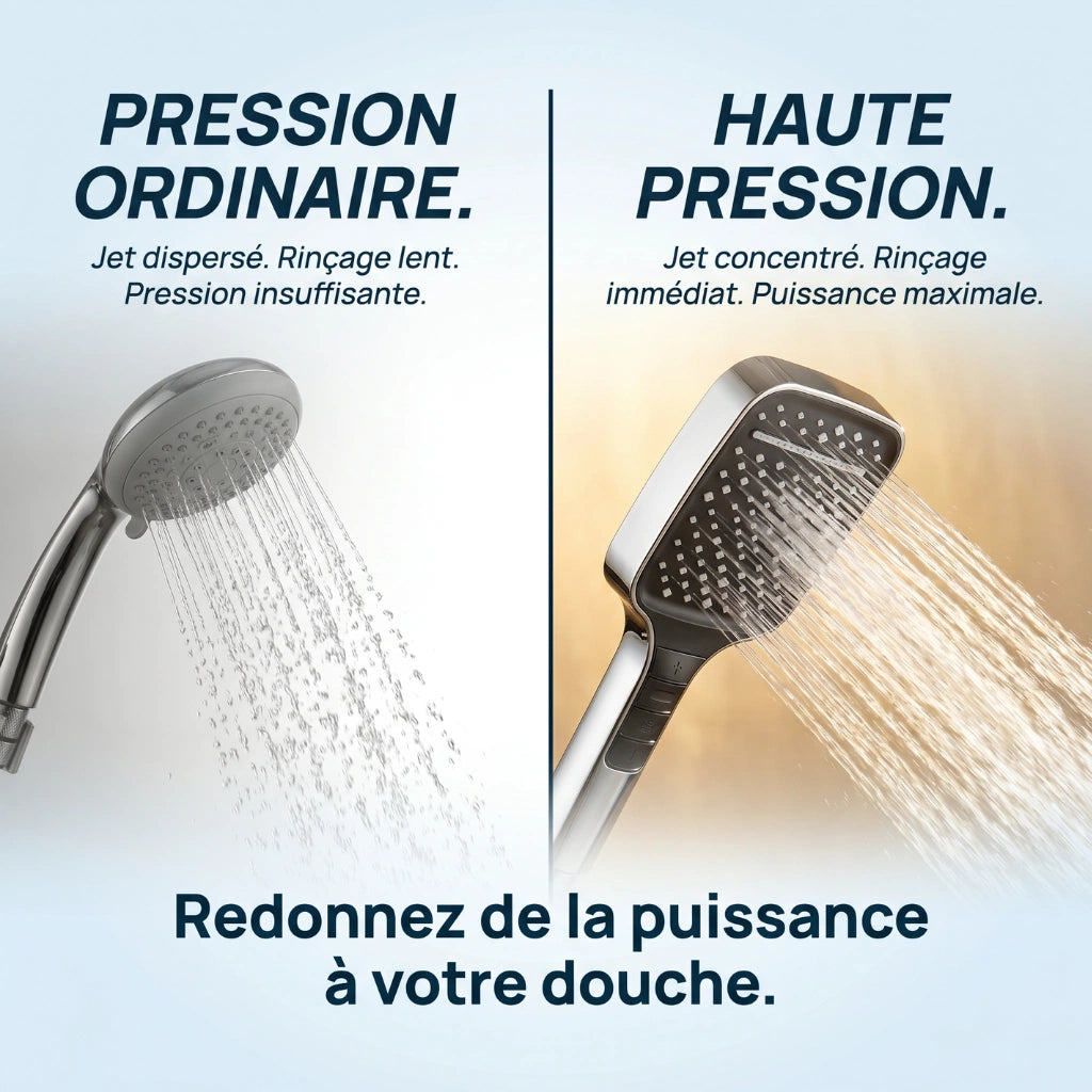 Pommeau de douche haute pression 3 en 1 - vue de face sur fond blanc