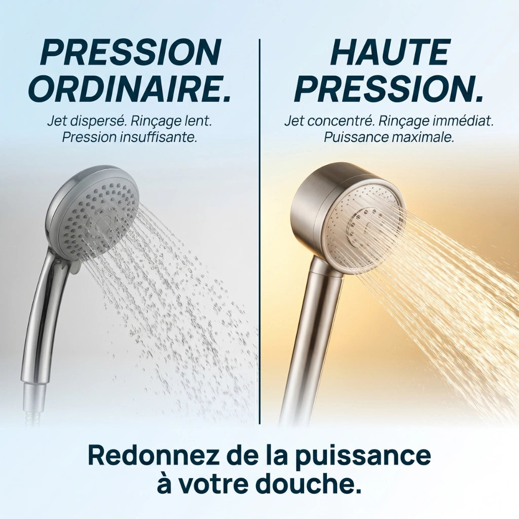 Pommeau de douche acier inoxydable haute pression pulvérisateur - vue de face sur fond blanc