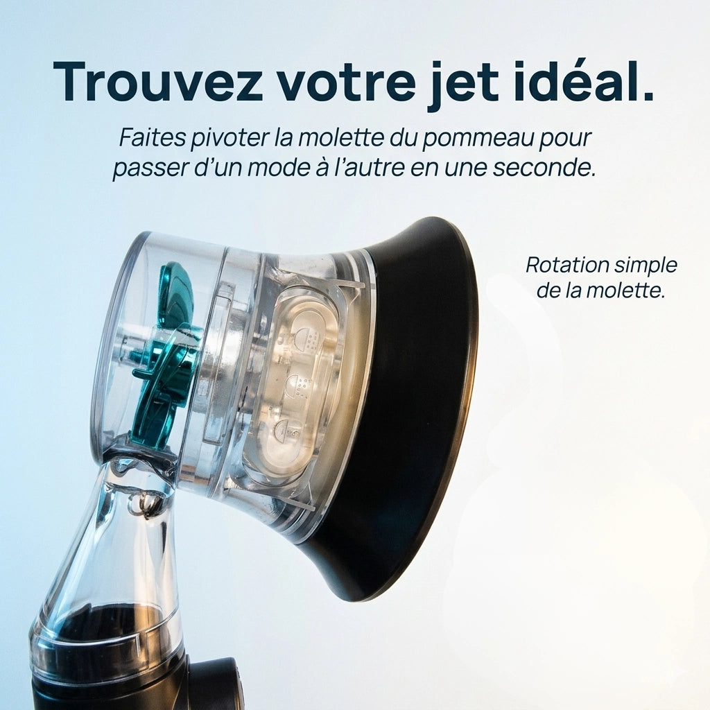 Pommeau de douche hélice anti calcaire à billes - vue de dos sur fond blanc