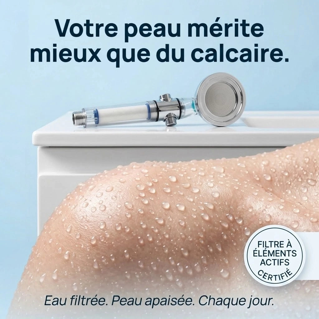 Pommeau de douche hélice anti calcaire à filtre - vue de dos sur fond blanc