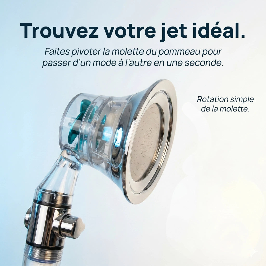 Pommeau de douche hélice anti calcaire à filtre - vue de détail sur fond blanc