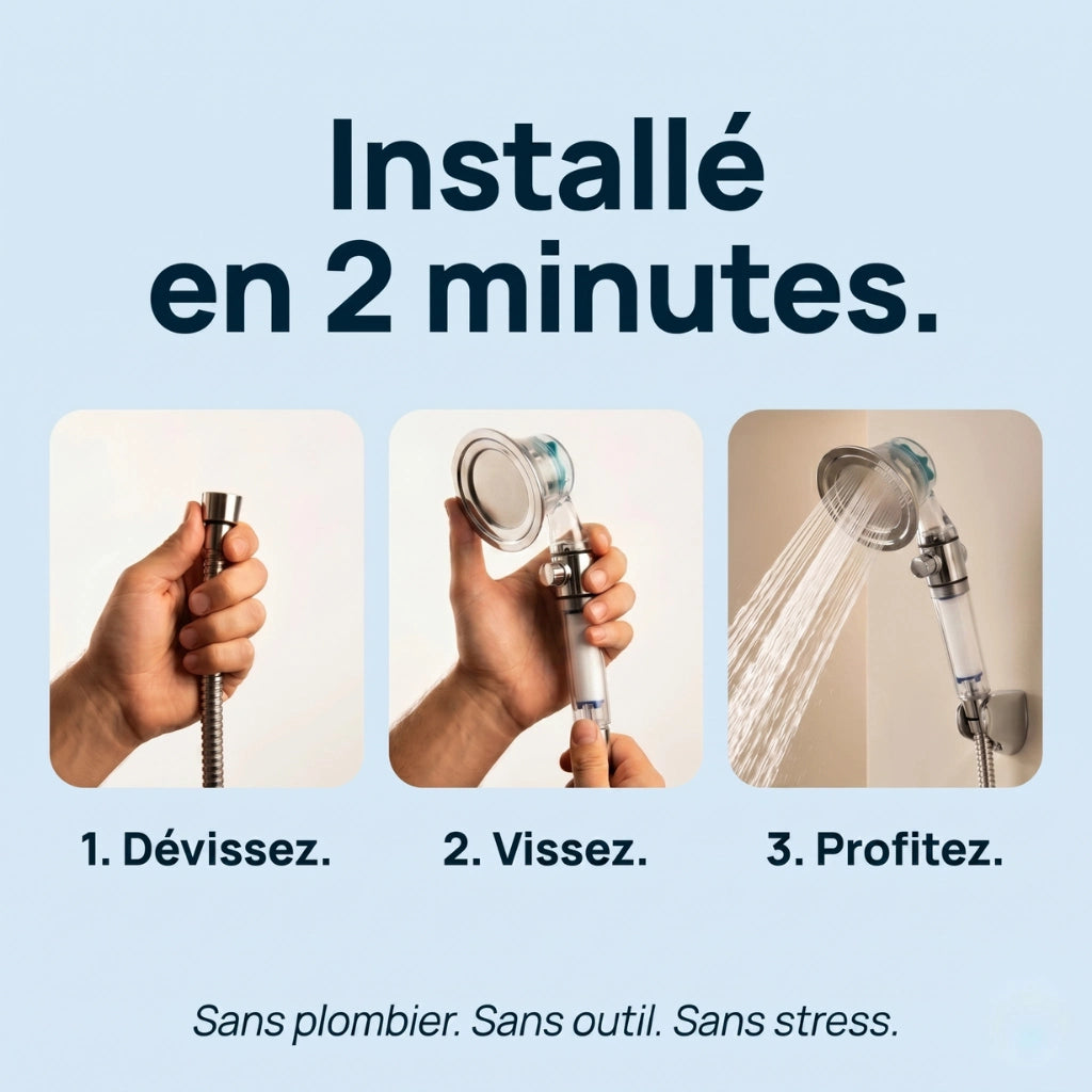 Pommeau de douche hélice anti calcaire à filtre - vue de face sur fond blanc
