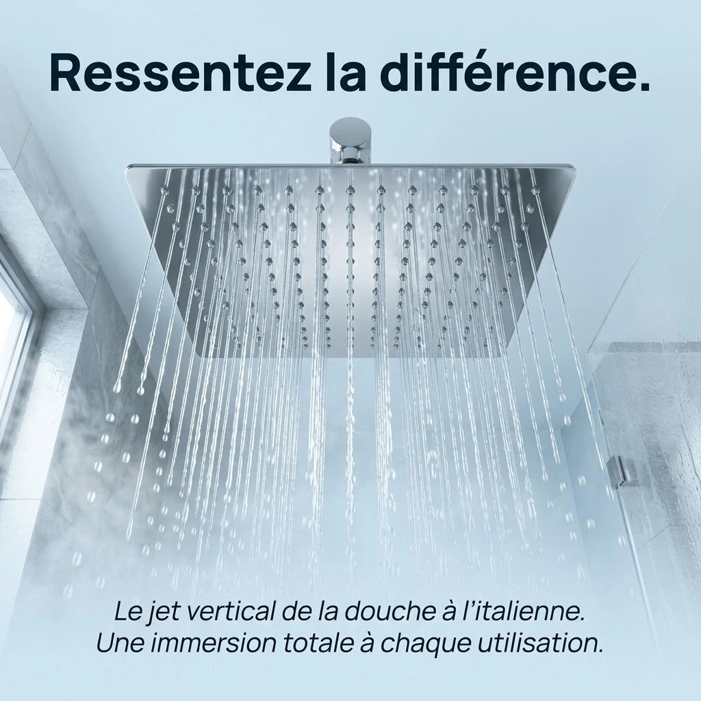 Pommeau de douche italienne carré en acier inoxydable - vue principale sur fond blanc