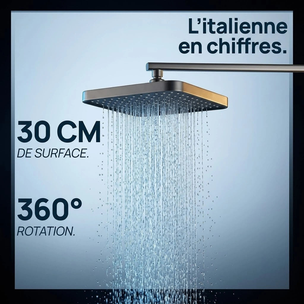 Pommeau de douche italienne haute pression - vue de côté sur fond blanc