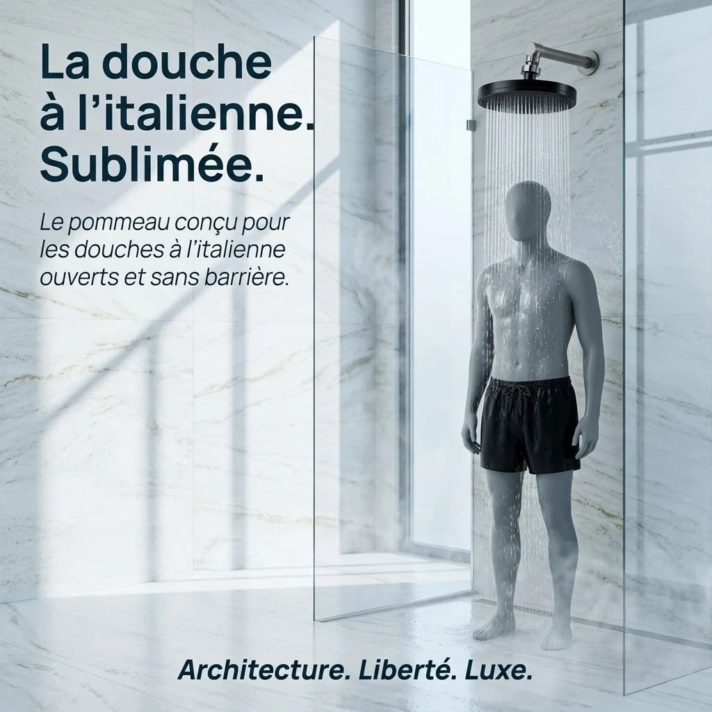 Pommeau de douche italienne noir 6 modes - vue de dos sur fond blanc