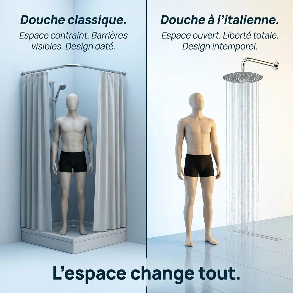 Pommeau de douche italienne rond en acier inoxydable - vue de dos sur fond blanc