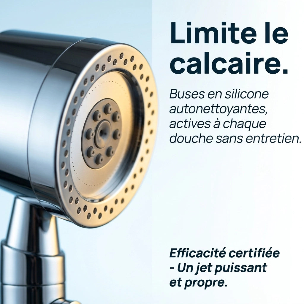 Pommeau de douche anticalcaire avec jet intense limite le calcaire