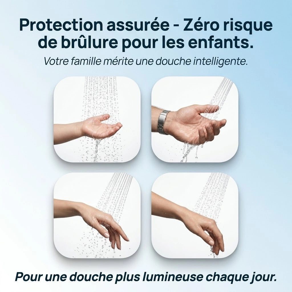 Pommeau de douche à led à affichage numérique - vue de face sur fond blanc