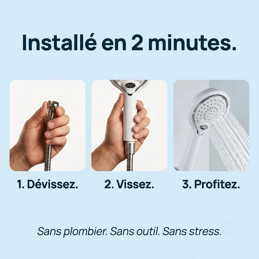 Pommeau de douche à led à affichage numérique - vue de détail sur fond blanc