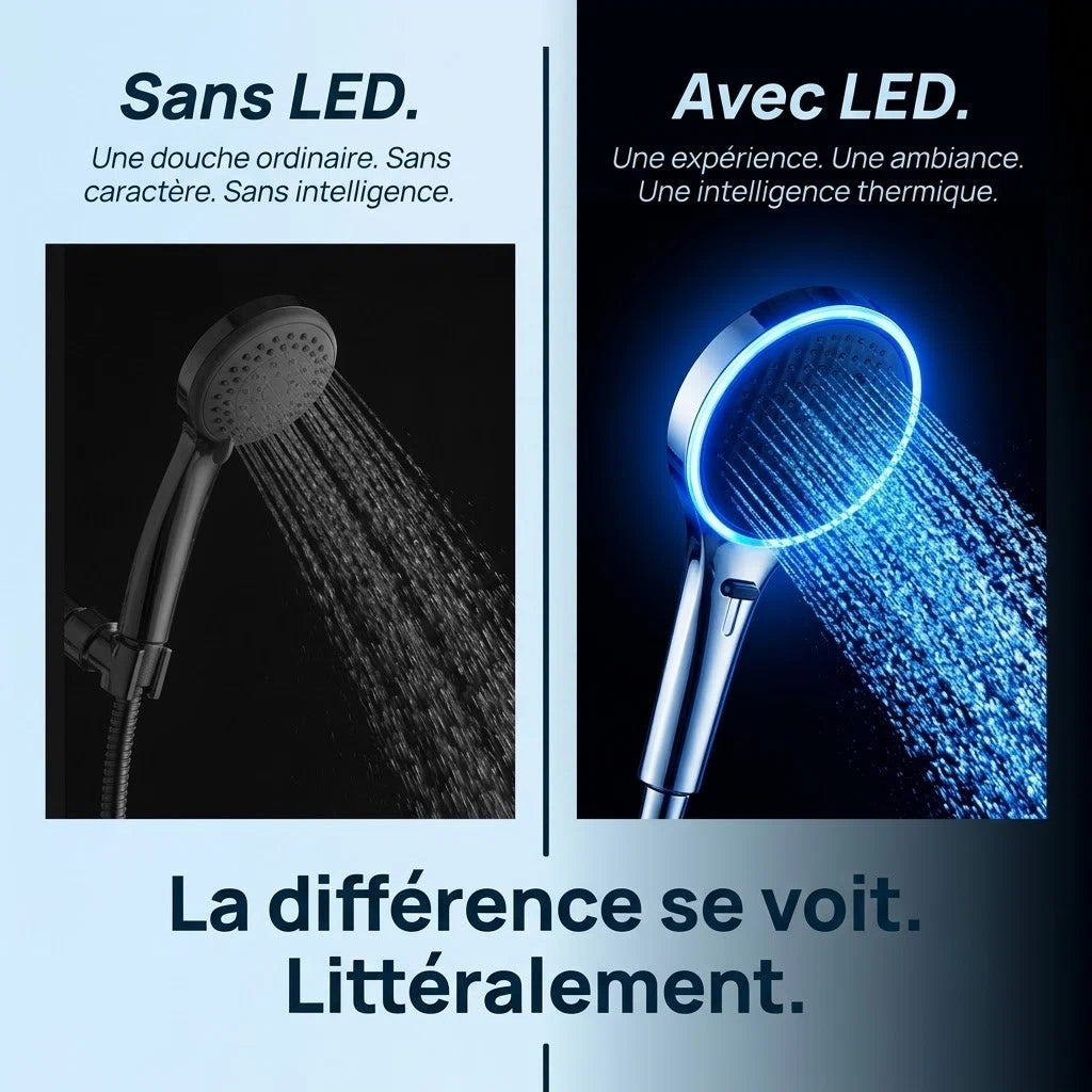 Pommeau de douche lumière ambiante led - vue de dos sur fond blanc
