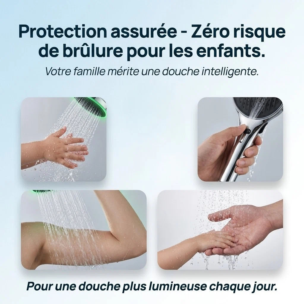 Pommeau de douche lumière ambiante led - vue de détail sur fond blanc