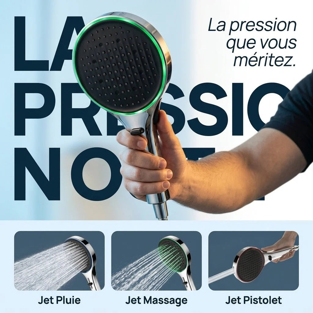 Pommeau de douche lumière ambiante led - vue principale sur fond blanc