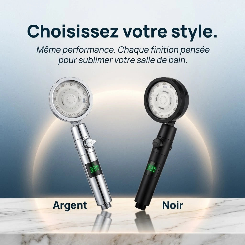 Pommeau de douche à led thermosensible - vue de détail sur fond blanc