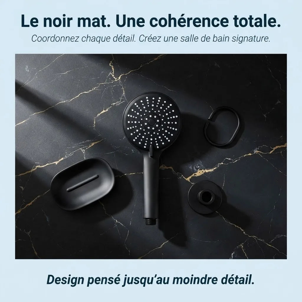 Pommeau de Douche Noir 5 Jets Booster - vue de détail sur fond blanc