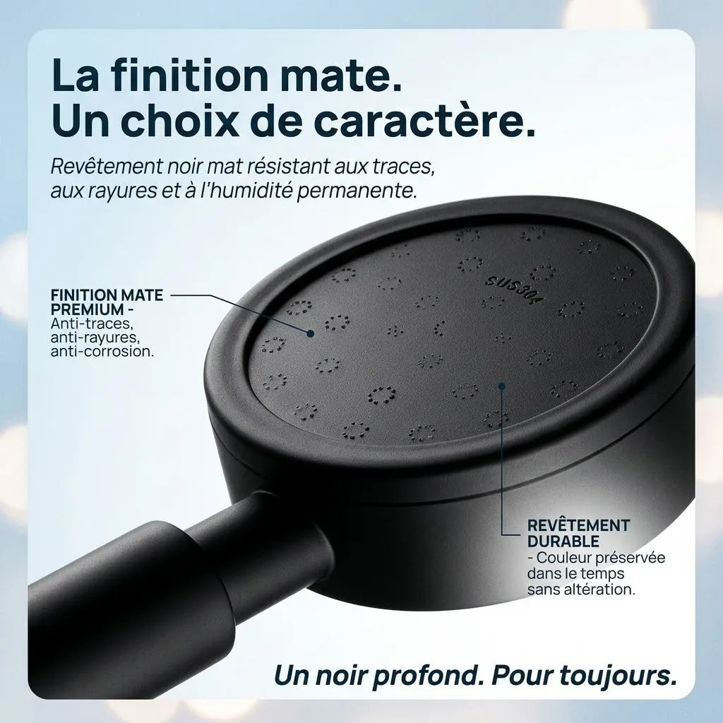 Pommeau de douche haute pression noir en acier inoxydable - vue de dos sur fond blanc