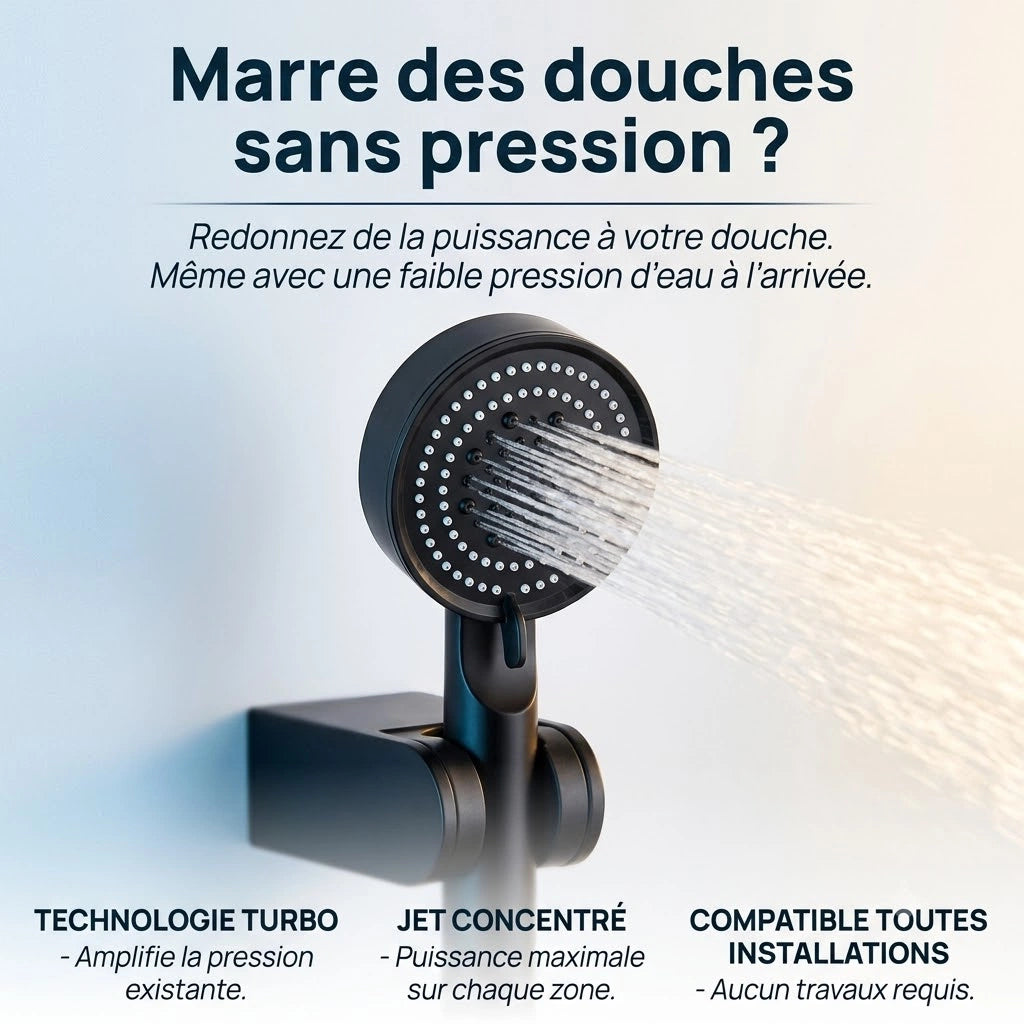 Pommeau de douche noir design - vue de côté sur fond blanc