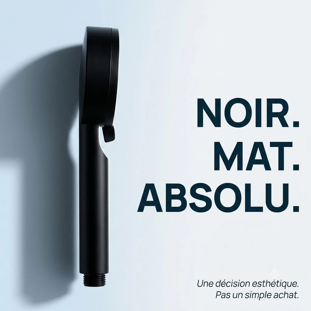 Pommeau de douche noir design - vue rapprochée sur fond blanc