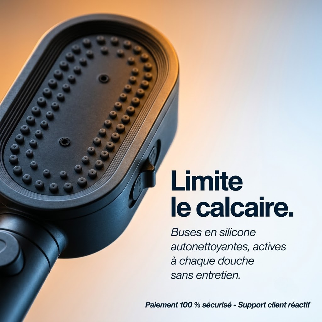 Pommeau de douche noir à filtre - vue de face sur fond blanc