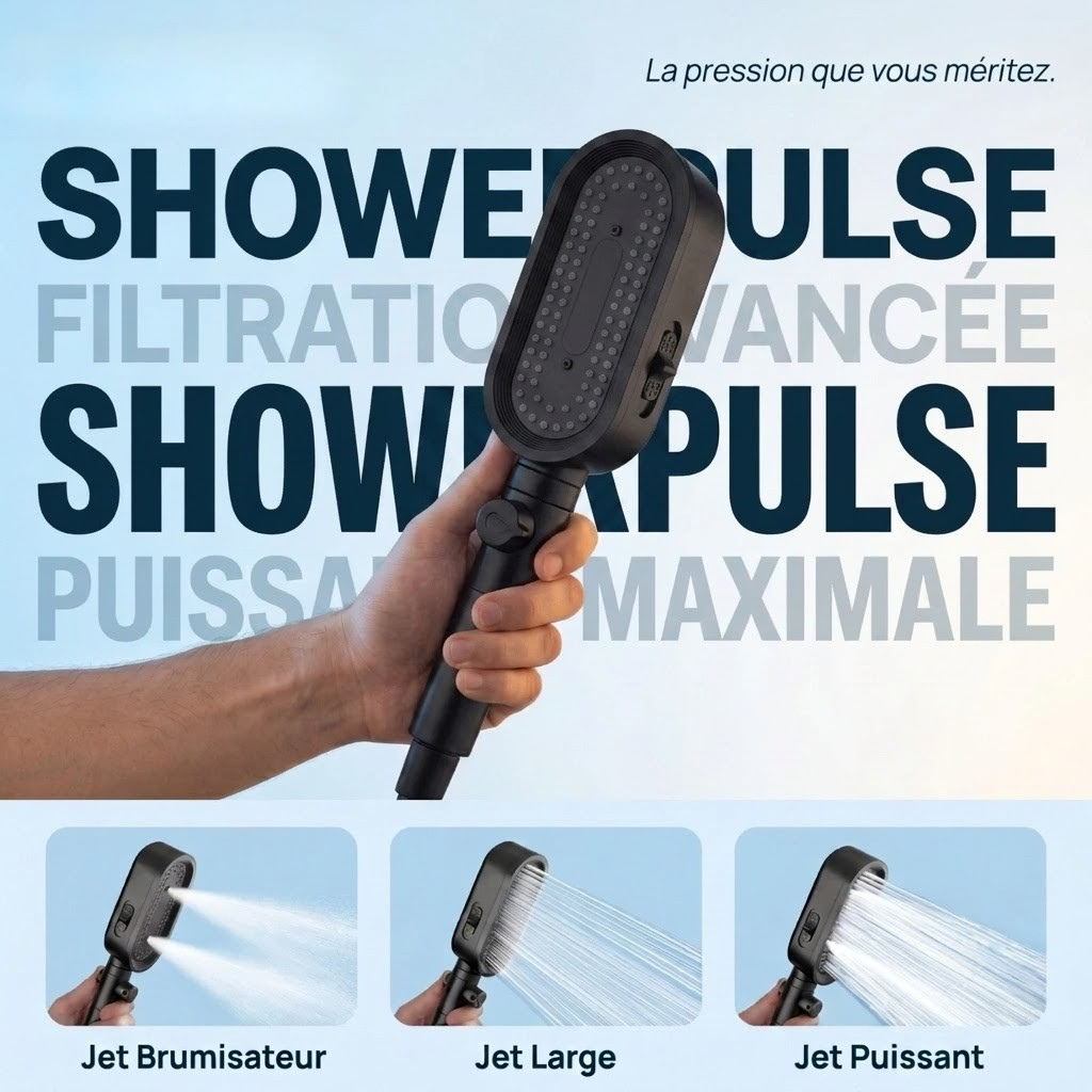 Pommeau de douche noir à filtre - vue principale sur fond blanc