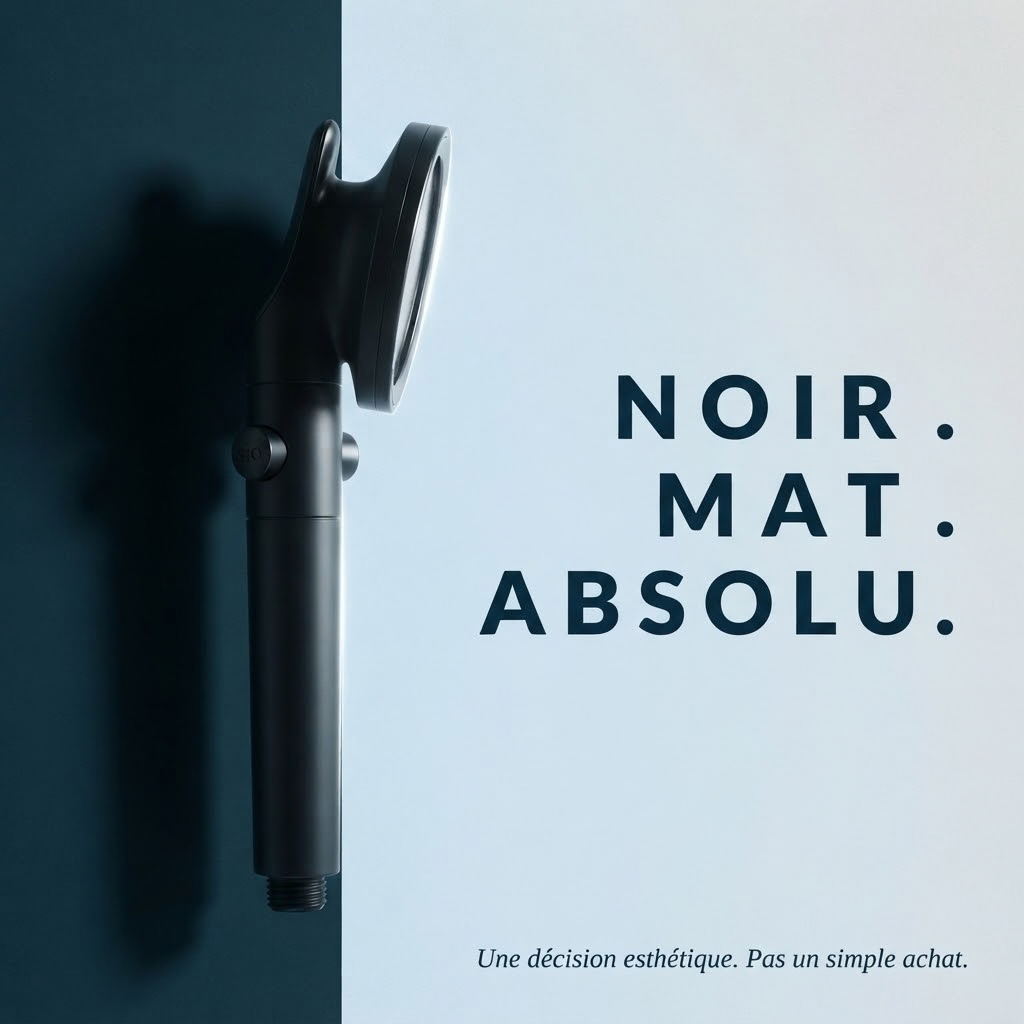 Pommeau de Douche Noir Orientable - Double Usage Main et Fixe - vue de dos sur fond blanc
