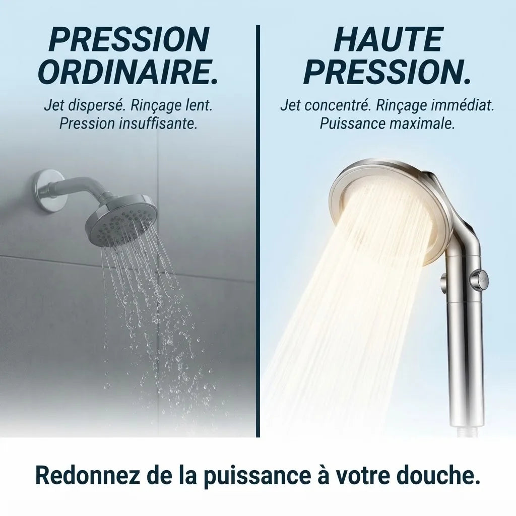 Pommeau de Douche Orientable - Double Usage Main et Fixe - détail des buses sur fond blanc